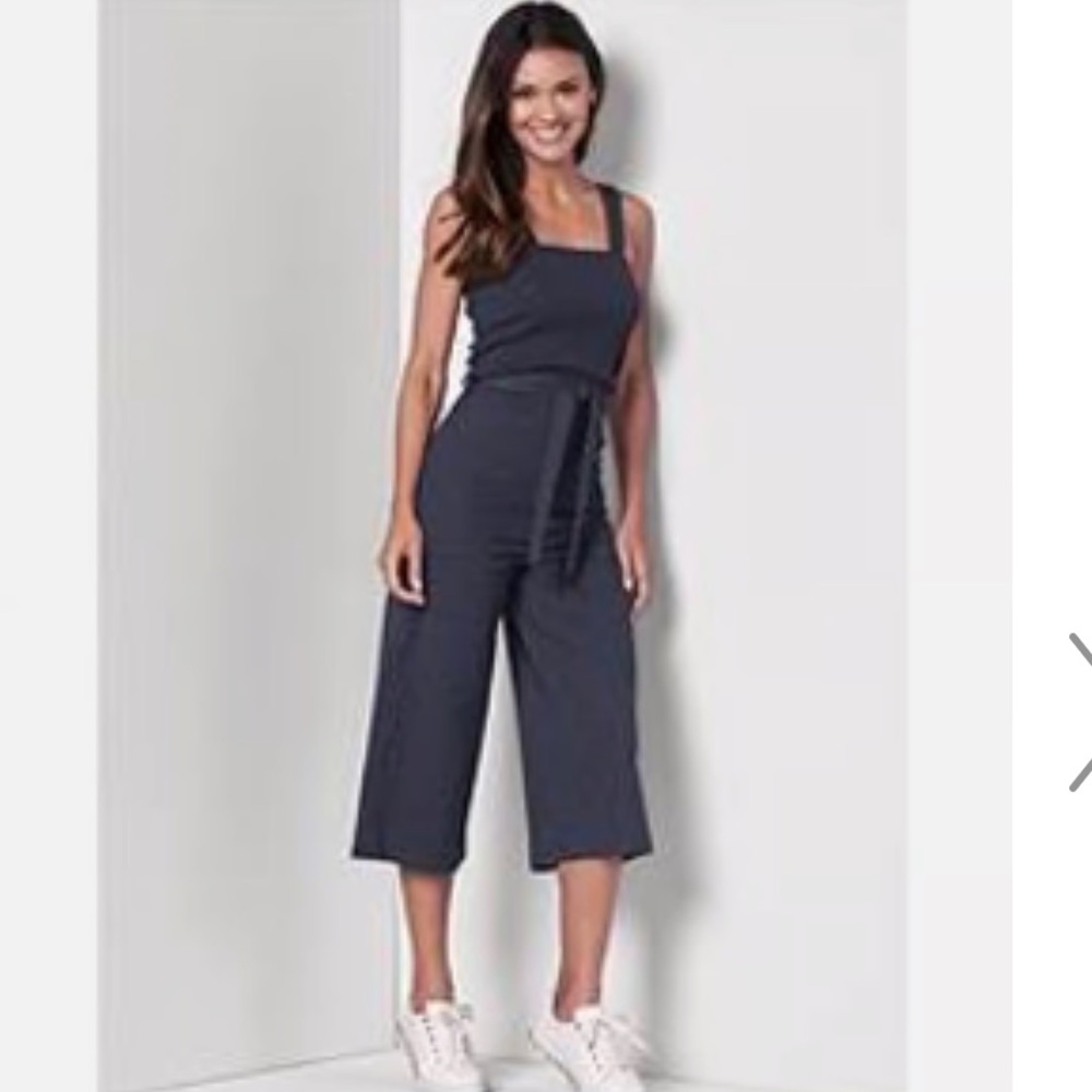 Venus M Square Neck Cropped Culotte Lounge Ribbed Jumpsuit Medium